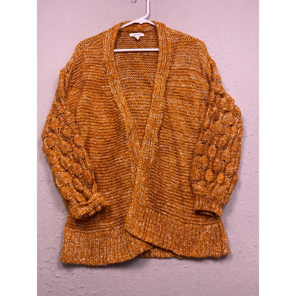 Nine West Cardigan Sweater Chunky Knit Orange White XS Womens